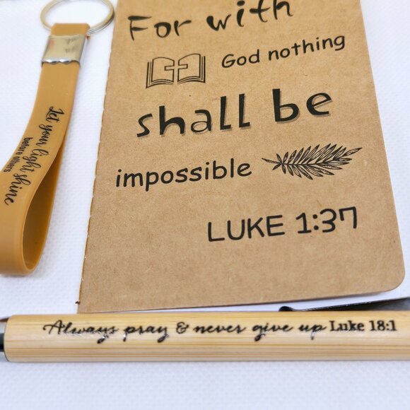 NEW INSPIRATIONAL FAITH CANVAS POUCH, NOTEPAD, PEN, BOOKMARK & KEYCHAIN GIFT SET - Picture 3 of 9